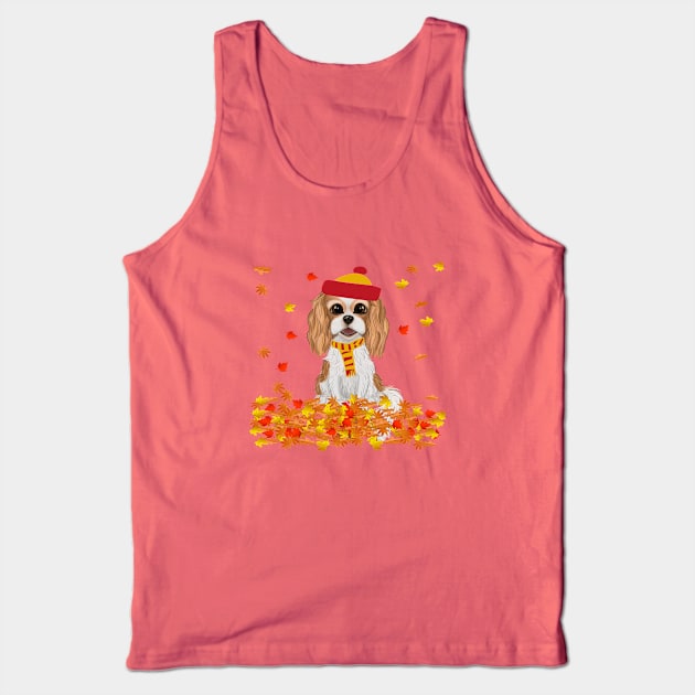 Blenheim Cavalier King Charles Spaniel in Fall Leaves Tank Top by Cavalier Gifts